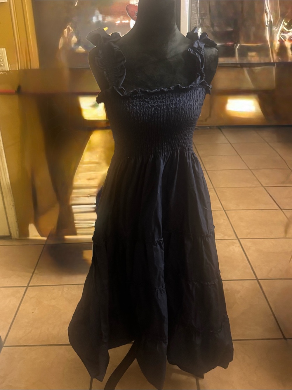 Philosophy Black Smocked Midi Dress with Ruffle Straps